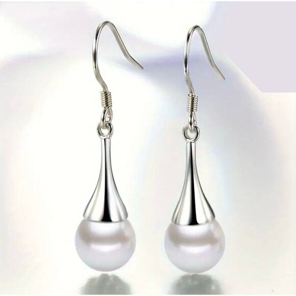 Independent Jewelry - Silver Pearl Drop Dangle Earrings